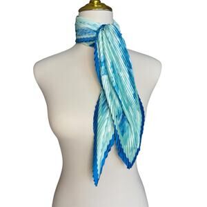 Vintage Blue Ombre Pleated Scarf Accordion Chiffon Lightweight Coastal Wrap
